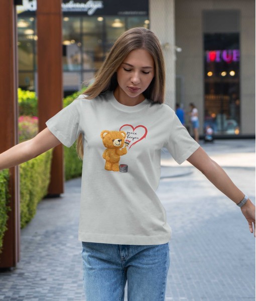 Дамска тениска с щампа Мечета Heart drawing